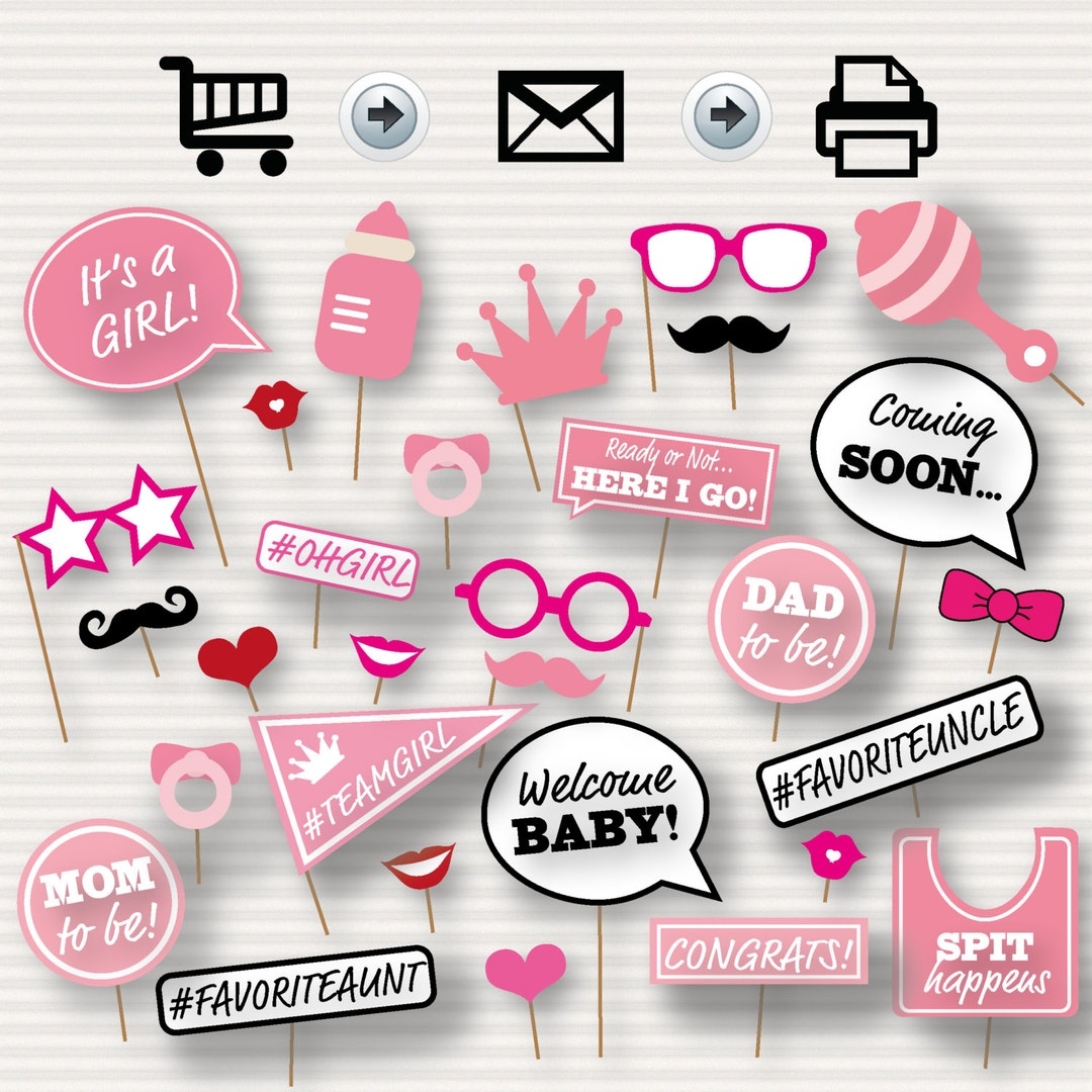 Baby Shower Printable Photo Booth Props Baby Shower Photobooth Props Pink Baby Shower Printables Baby Girl Photo Booth It s A Girl Etsy