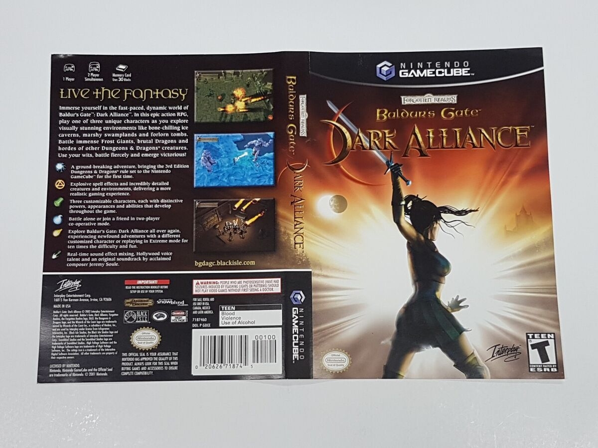 Baldur s Gate Dark Alliance Authentic Original Nintendo GameCube Cover Art Only EBay