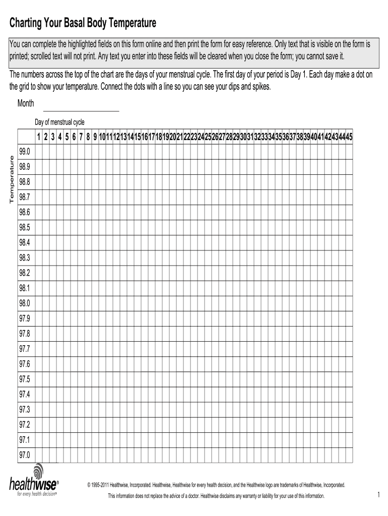 Basal Body Temperature Chart Printable Fill Online Printable Fillable Blank PdfFiller