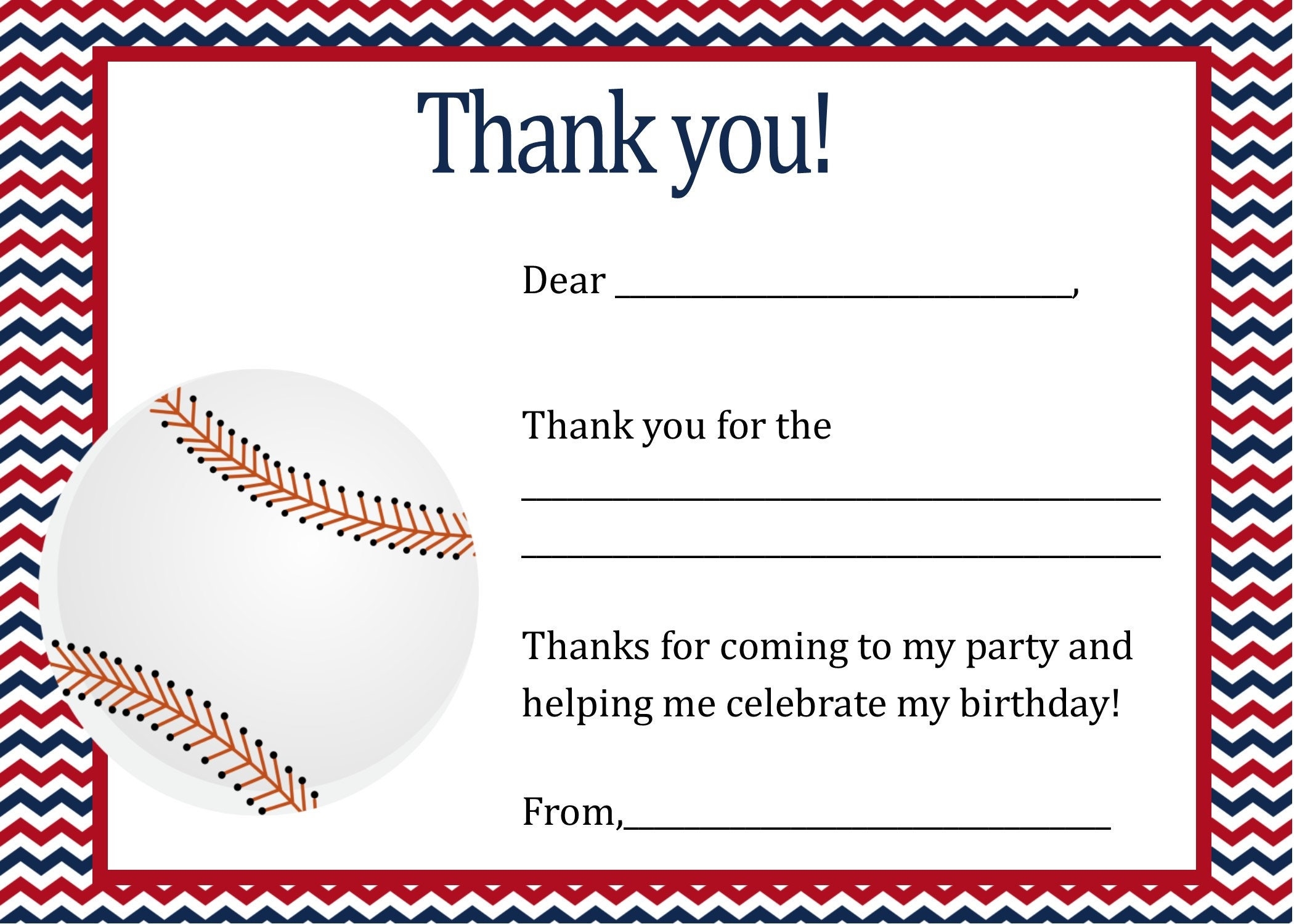 Baseball Birthday Thank You Card Digital File You Print Baseball Thank You Card Baseball Party Baseball Birthday Baseball Etsy