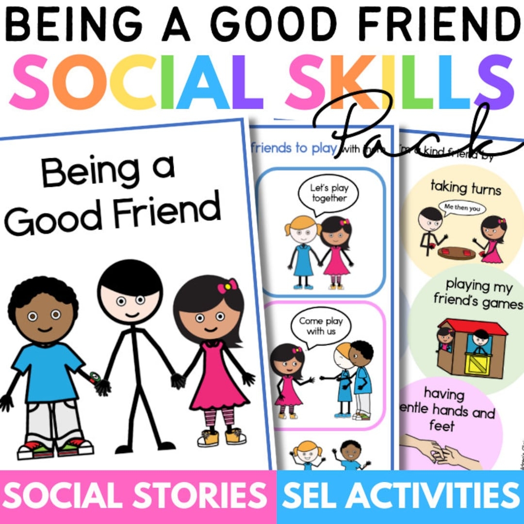Being A Good Friend Social Skills Story Pack With 4 Friendship Activities Homeschool Making Friends Autism Printable AAC For Kids Worksheets Etsy