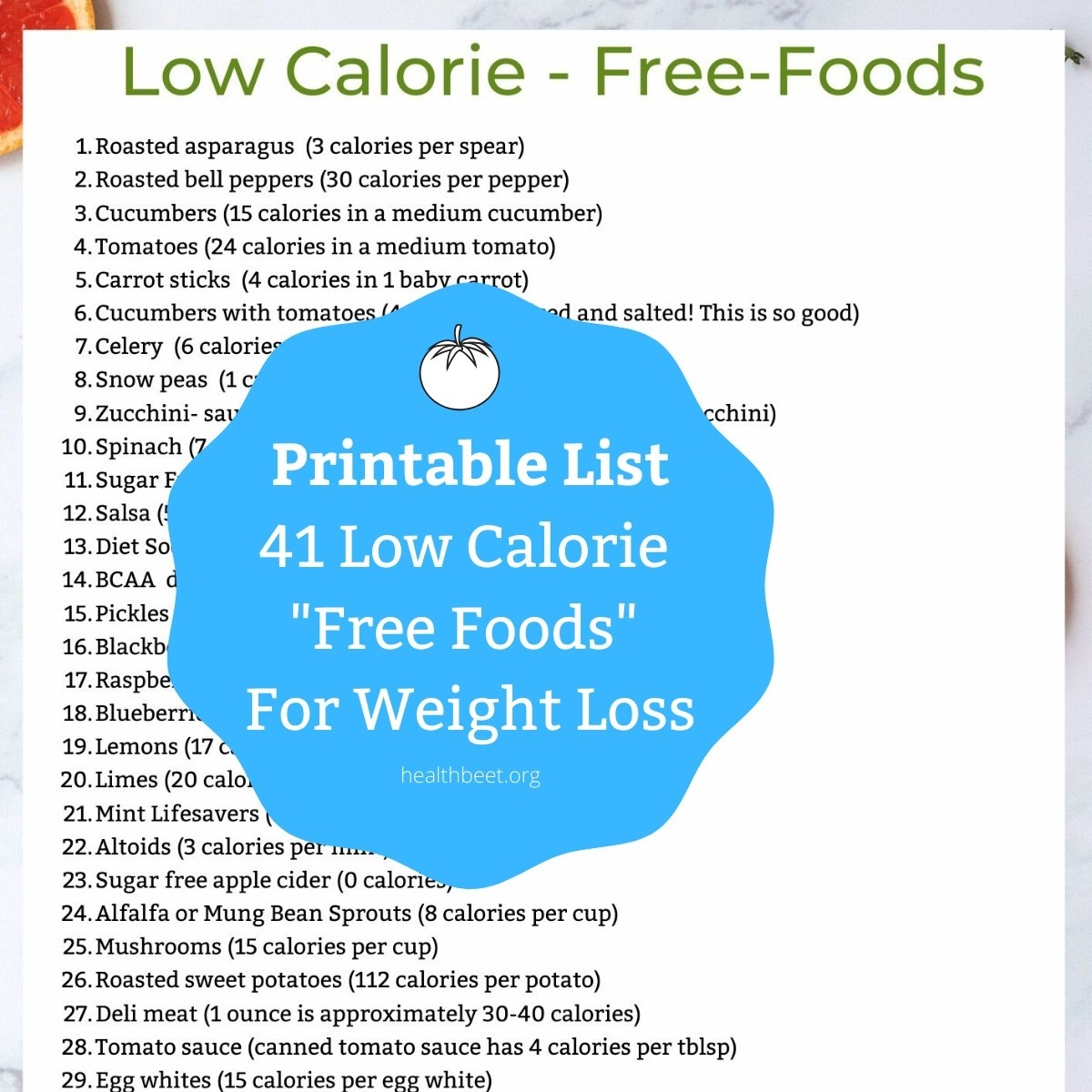 Printable List Of Low-Fat Foods