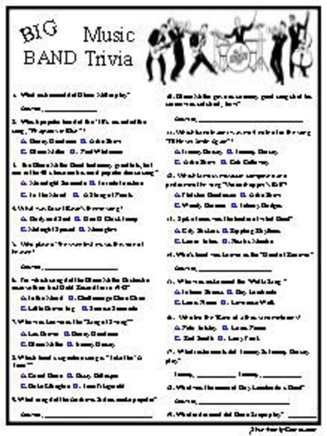 Big Band Trivia Back In The 30 s 40 s When Bands Played Good Music Etsy