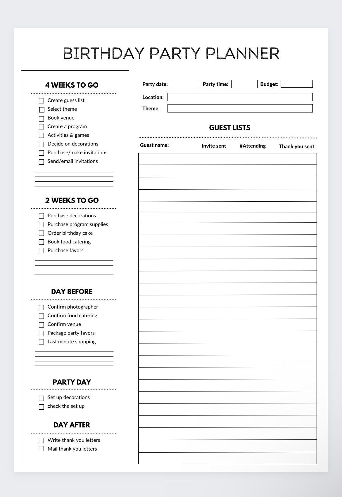 Birthday Planner party Planner event Organizer Event Planning party Checklist guest List Tracker party Planner Party Planning party List Etsy