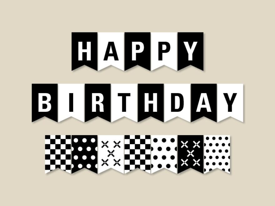 Black And White Birthday Banner Birthday Party Decorations Pennant Banner Printable PDF File INSTANT Download 301 Etsy