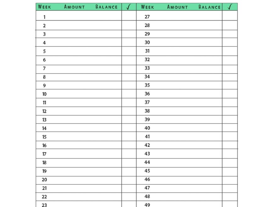 Blank 52 Week Savings Challenge Checklist Two Cultures One Life Shop