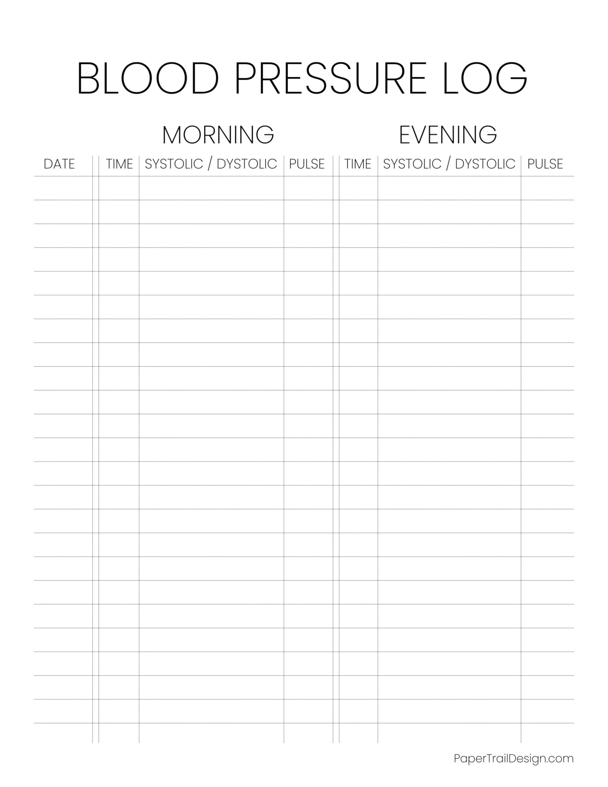 Blood Pressure Log Sheet Printable