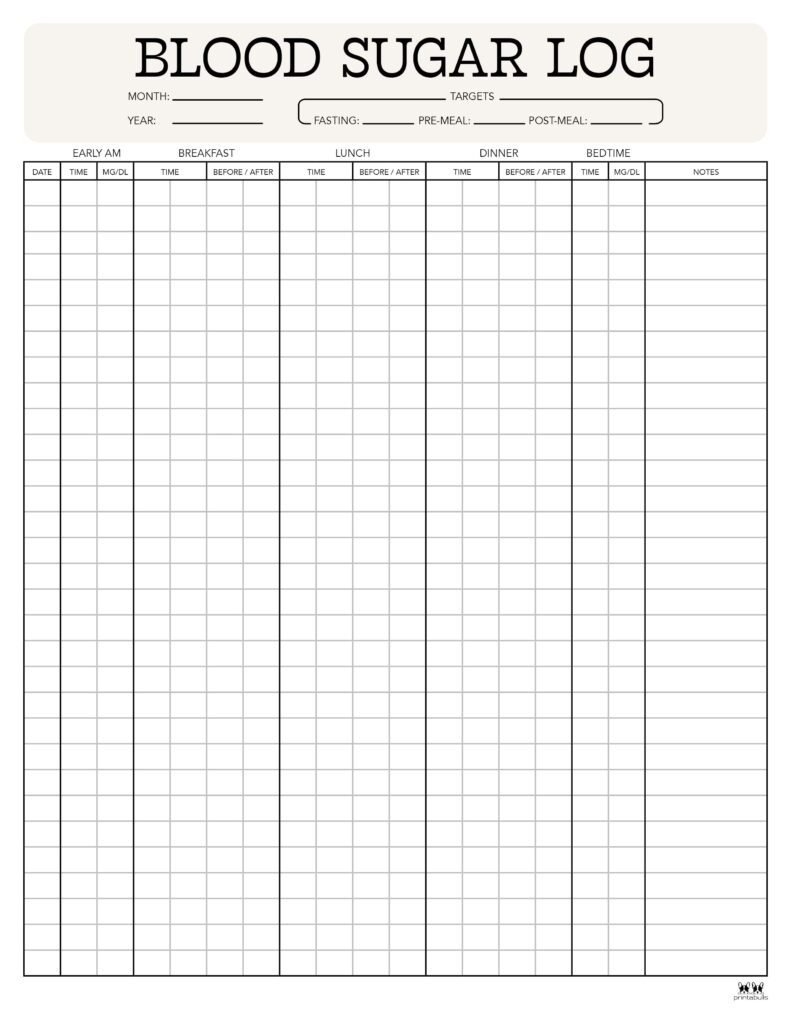 Printable Glucose Meter Readings Log