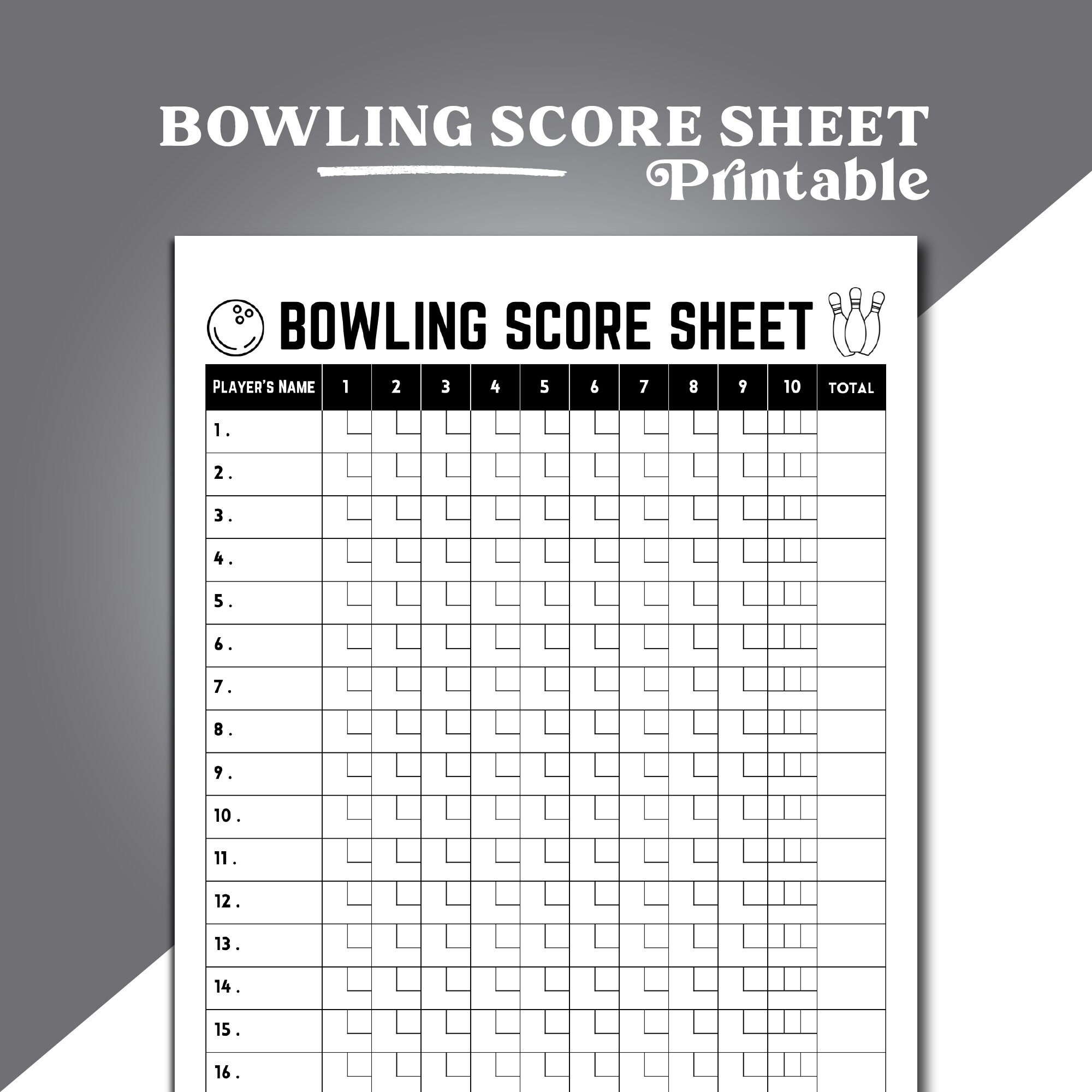 Bowling Score Sheet Printable Bowling Score Card Bowling Scorecard Template Bowling Game Score Recording Printable Bowling Score Pad Etsy