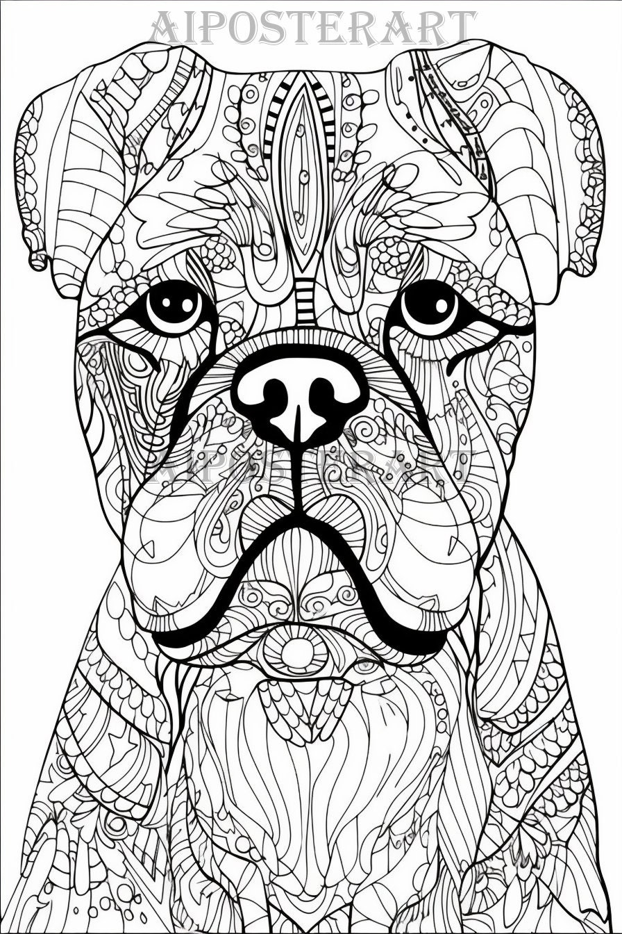 Boxer Dog Mandala Coloring Sheet For Adults Printable Dog Coloring Page Advanced Coloring High Res 1792x2688 Pixels Etsy