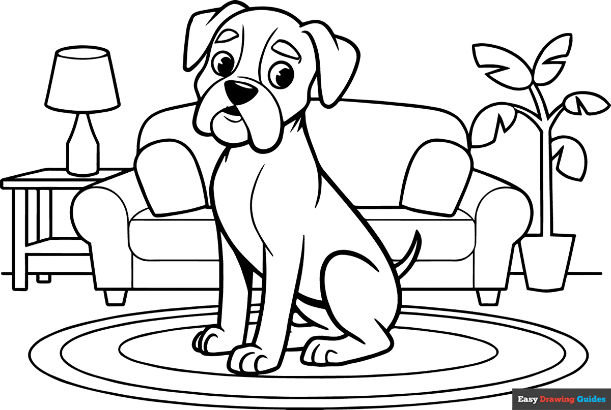 Boxer Puppy In Living Room Coloring Page Easy Drawing Guides