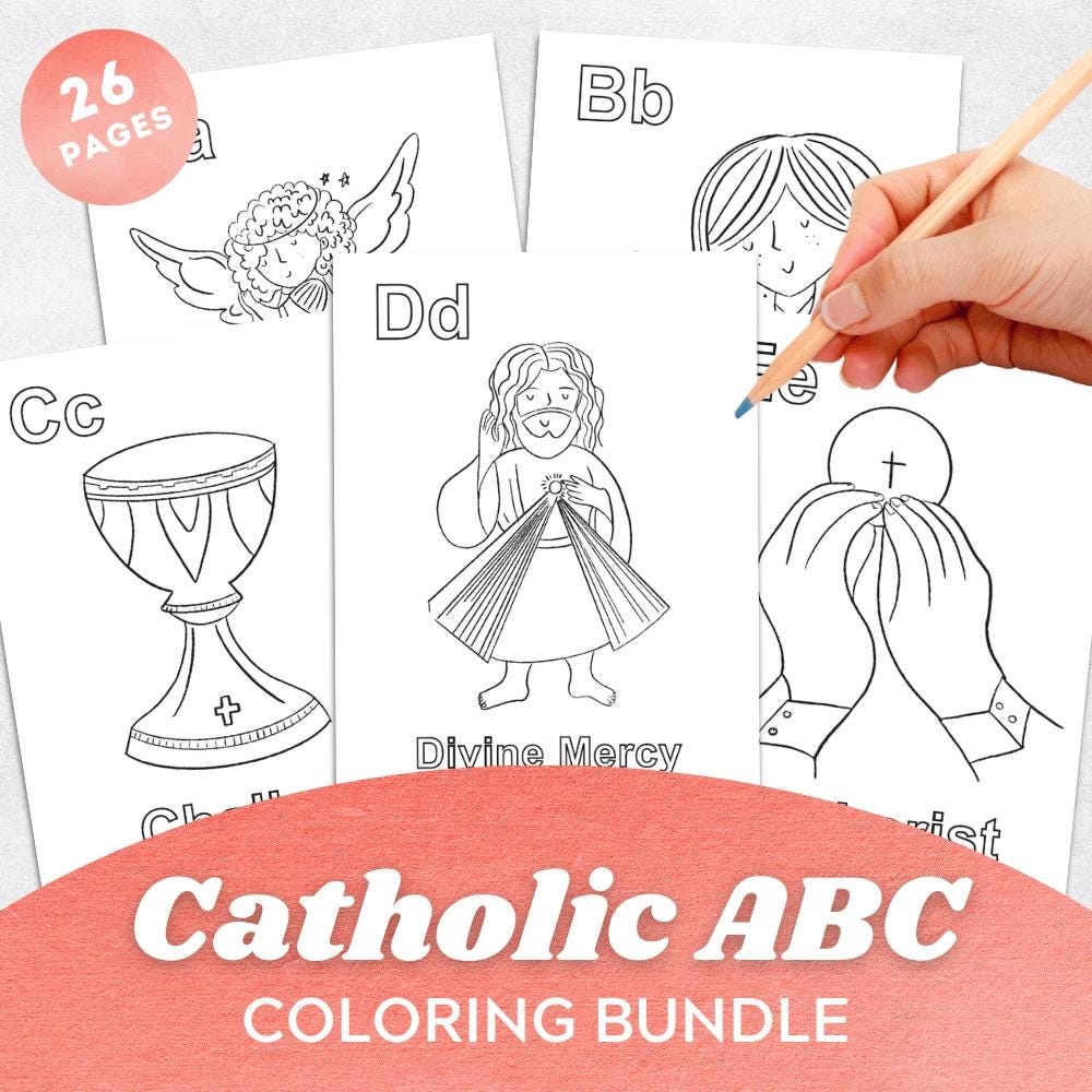 Catholic ABC Coloring Bundle Instant Download Printable Coloring Pages For Catholic Kids Catholic Homeschool Catholic Teacher Etsy