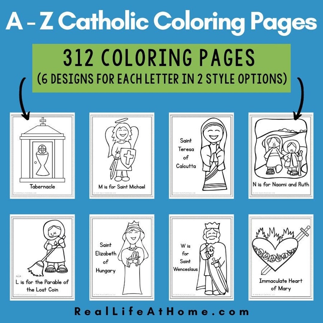 Catholic ABC Coloring Pages BUNDLE For Kids Letters A Z 312 Catholic Coloring Pages Etsy