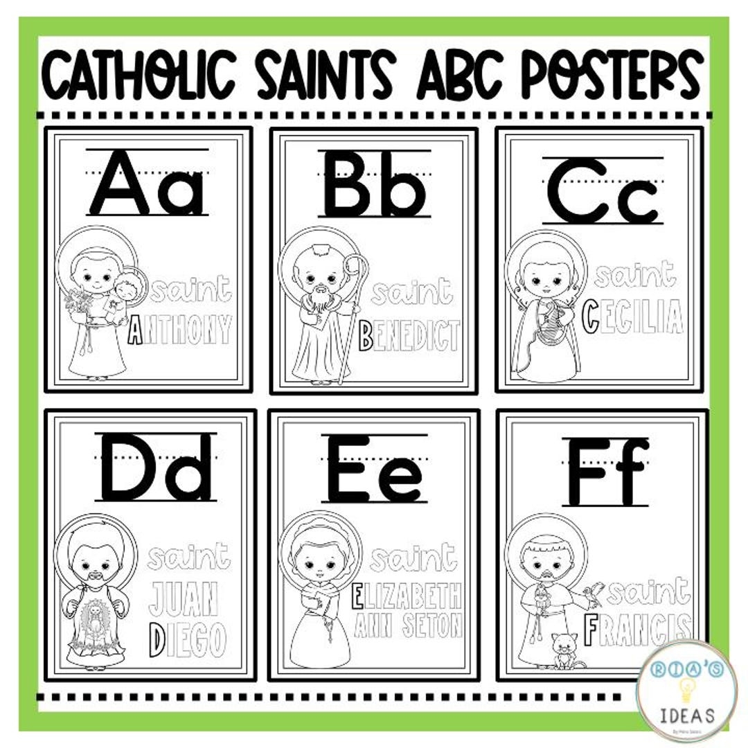 Catholic Saint ABC Coloring Posters Saint Coloring Pages Etsy