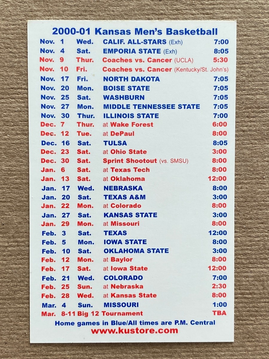 CBK 2000 01 KANSAS JAYHAWKS Basketball Schedule LUKE AXTELL Cover College EBay