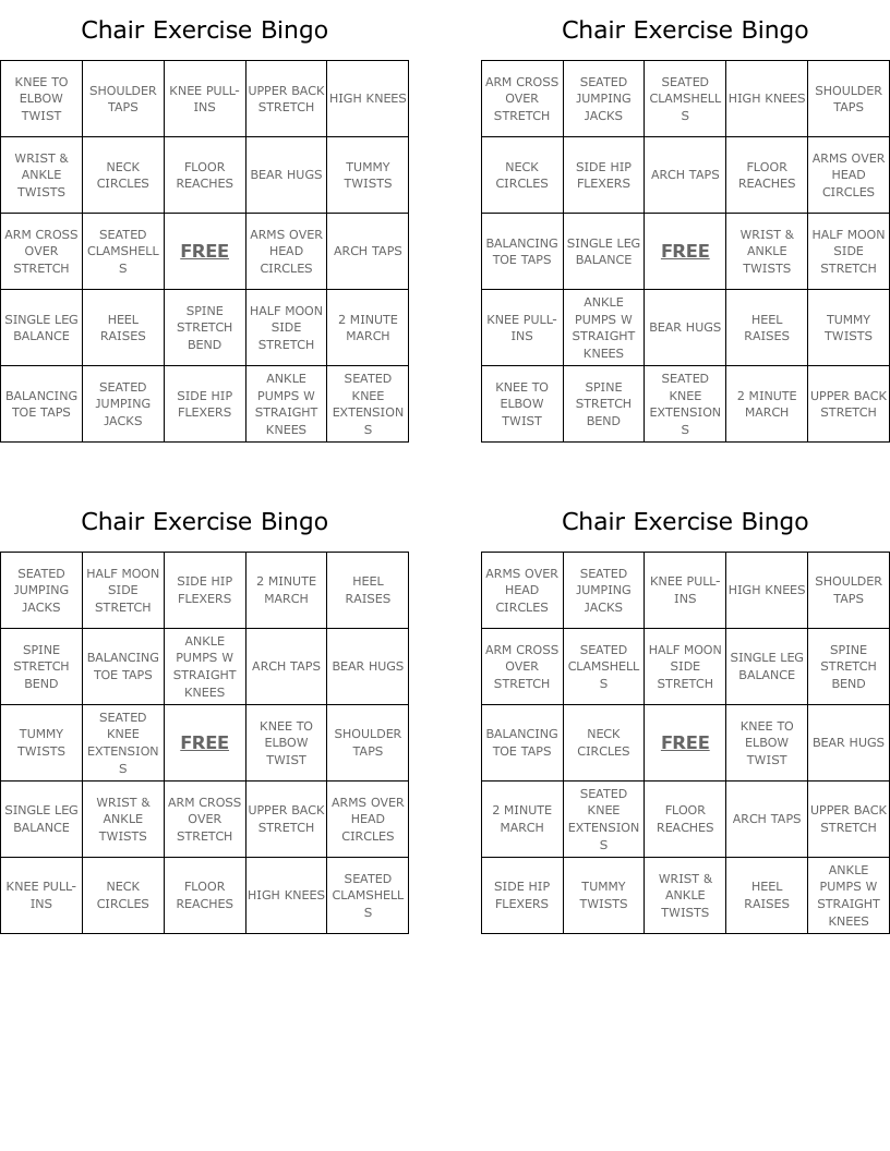 Chair Exercise Bingo WordMint