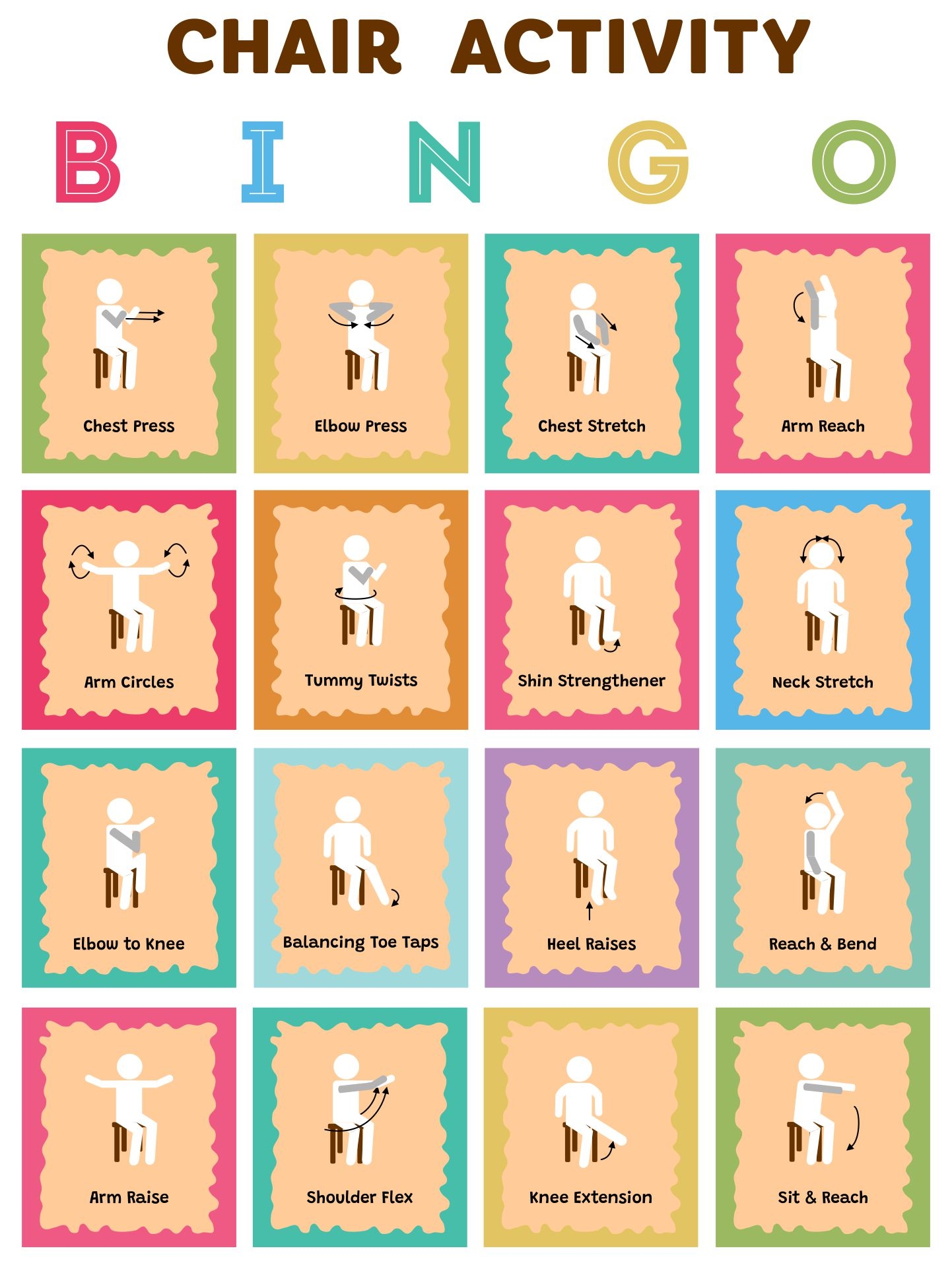Chair Activity Bingo Cards Printable