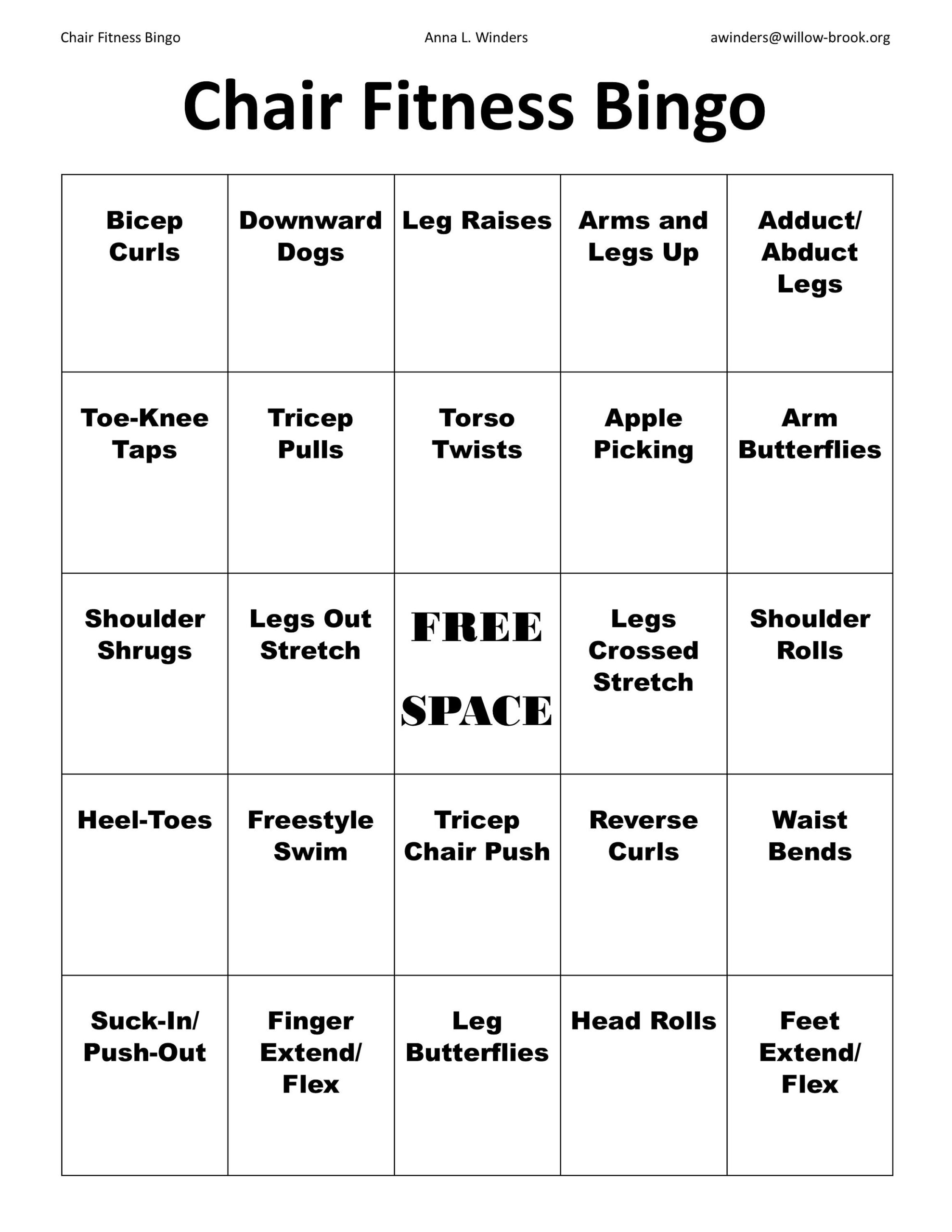 Chair Fitness Bingo Etsy Canada