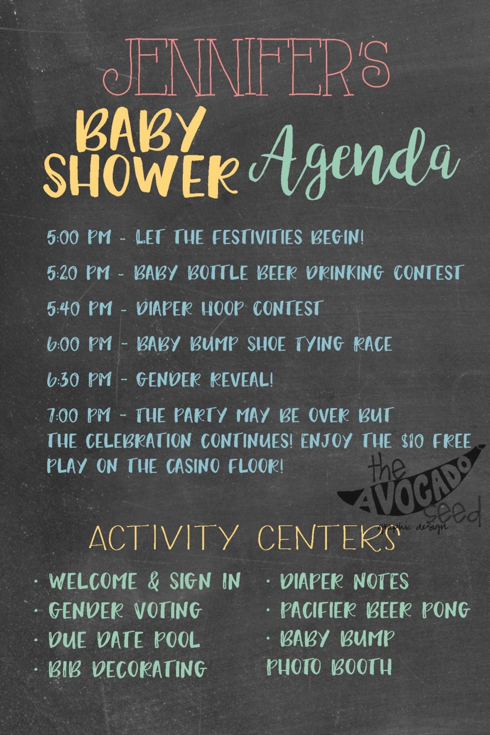 Chalkboard Baby Shower Agenda Any Size Printable digital File Etsy