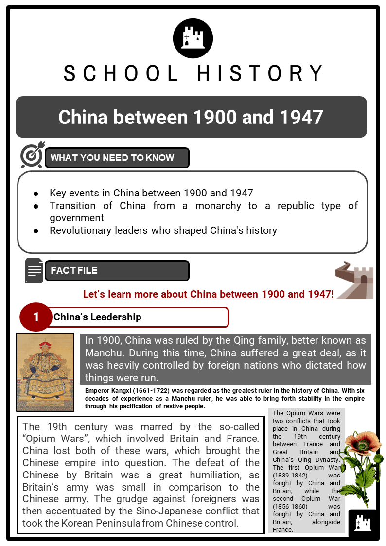 China Between 1900 1947 Facts Worksheets Leadership Rebellion