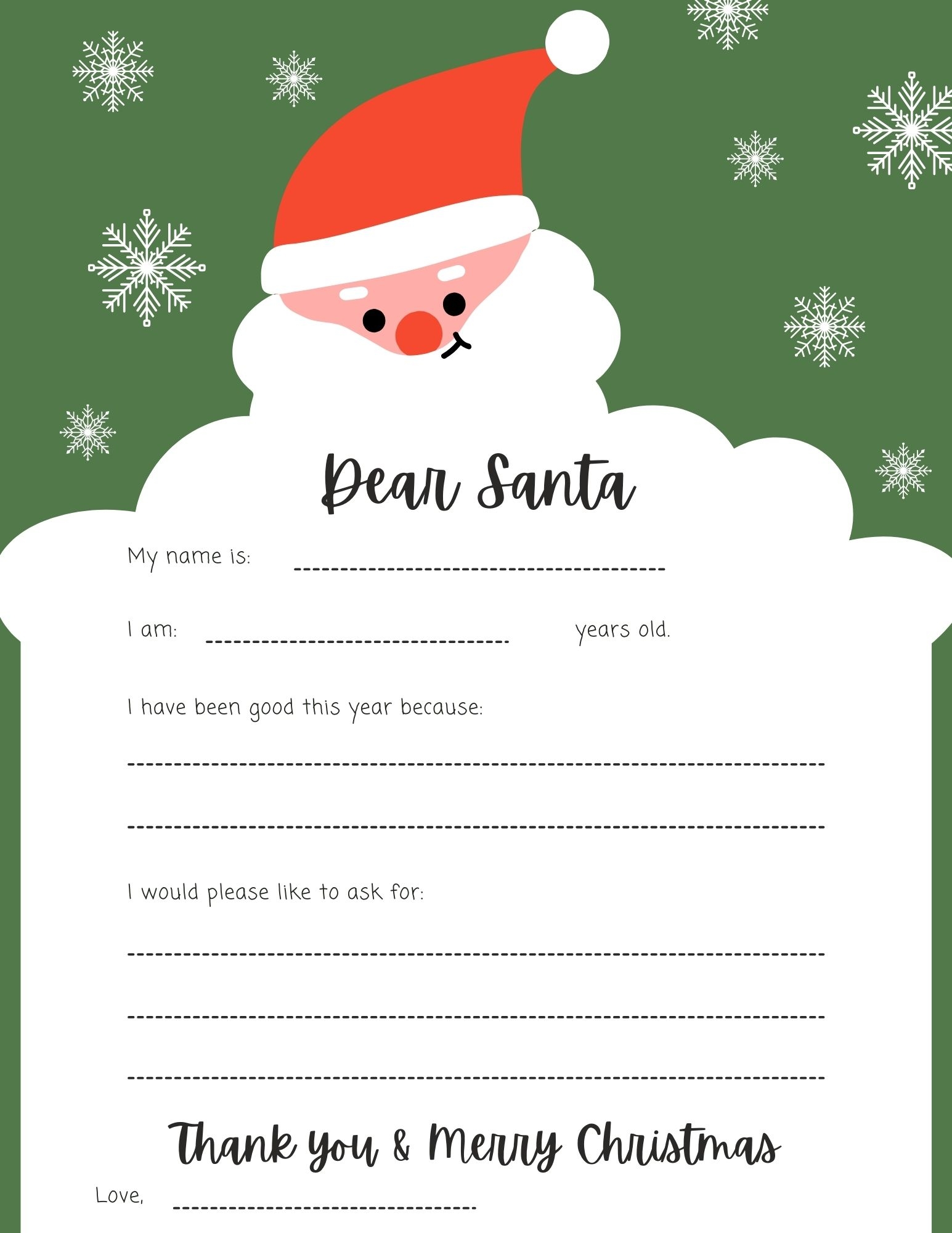 Santa Christmas List Free Printable