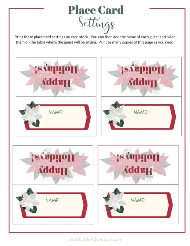Christmas Place Cards Printables DIY Templates
