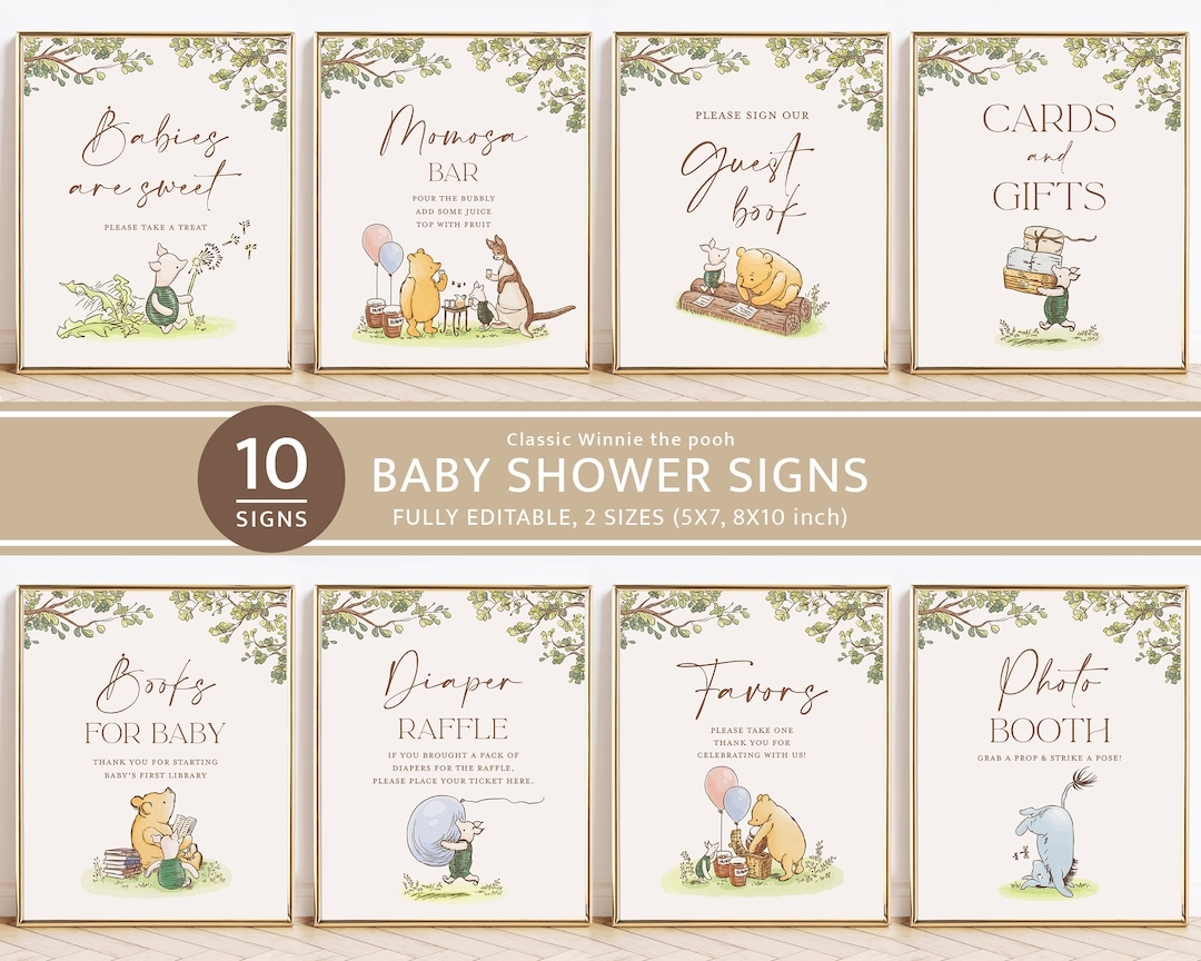 Classic Winnie The Pooh Baby Shower Signs Bundle Printable Editable Sign Set Template Baby Shower Decor Instant Download Etsy Denmark