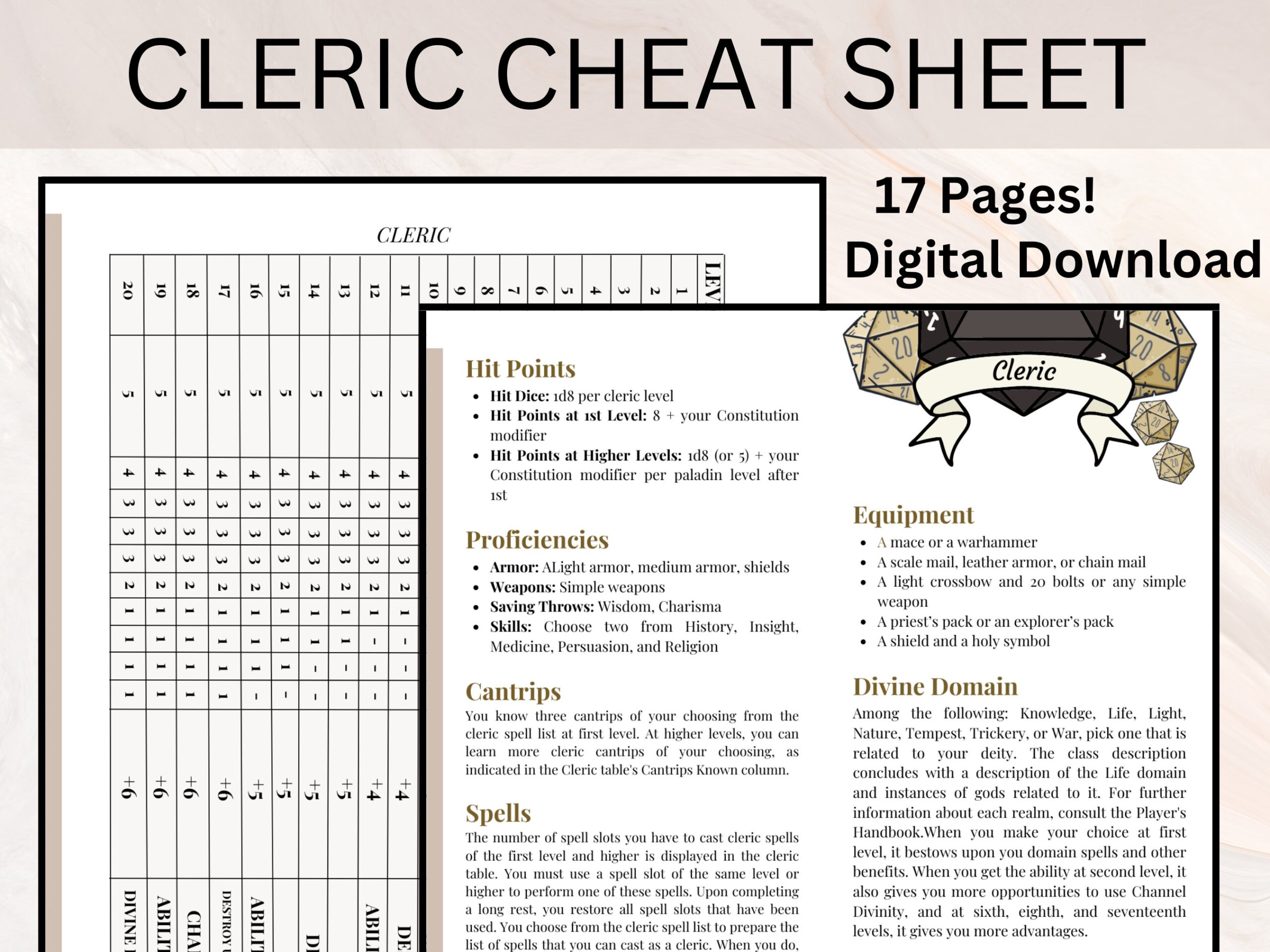 Cleric Spell Sheet Etsy Canada