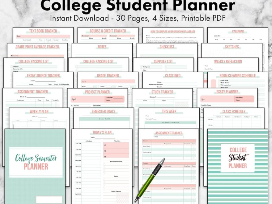 College Student Planner Printable Undated University Academic School Planner Etsy