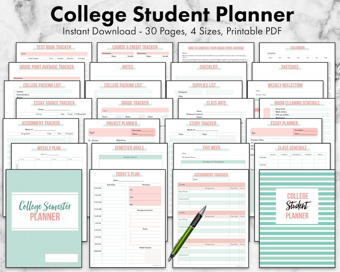 College Student Planner Printable Undated University Academic School Planner Etsy