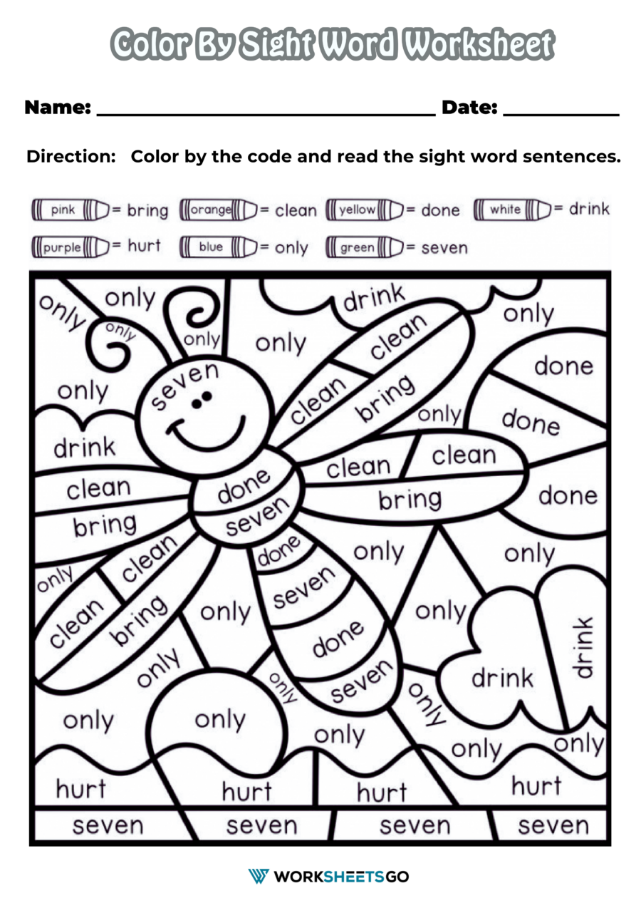 Free Printable Color By Sight Word Worksheets