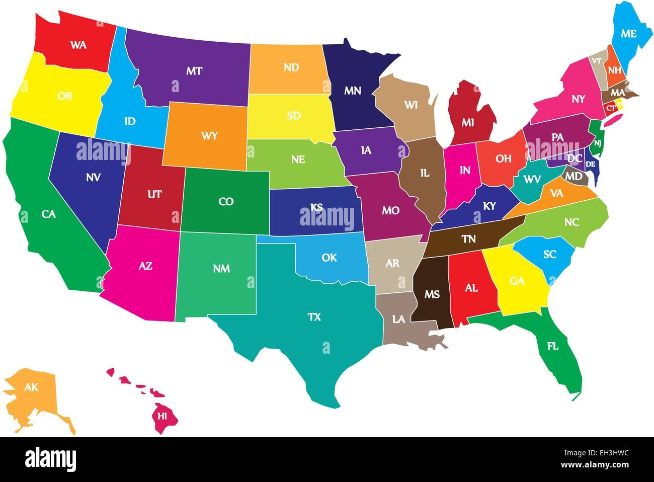 Color USA Map With States And Borders Stock Vector Image Art Alamy