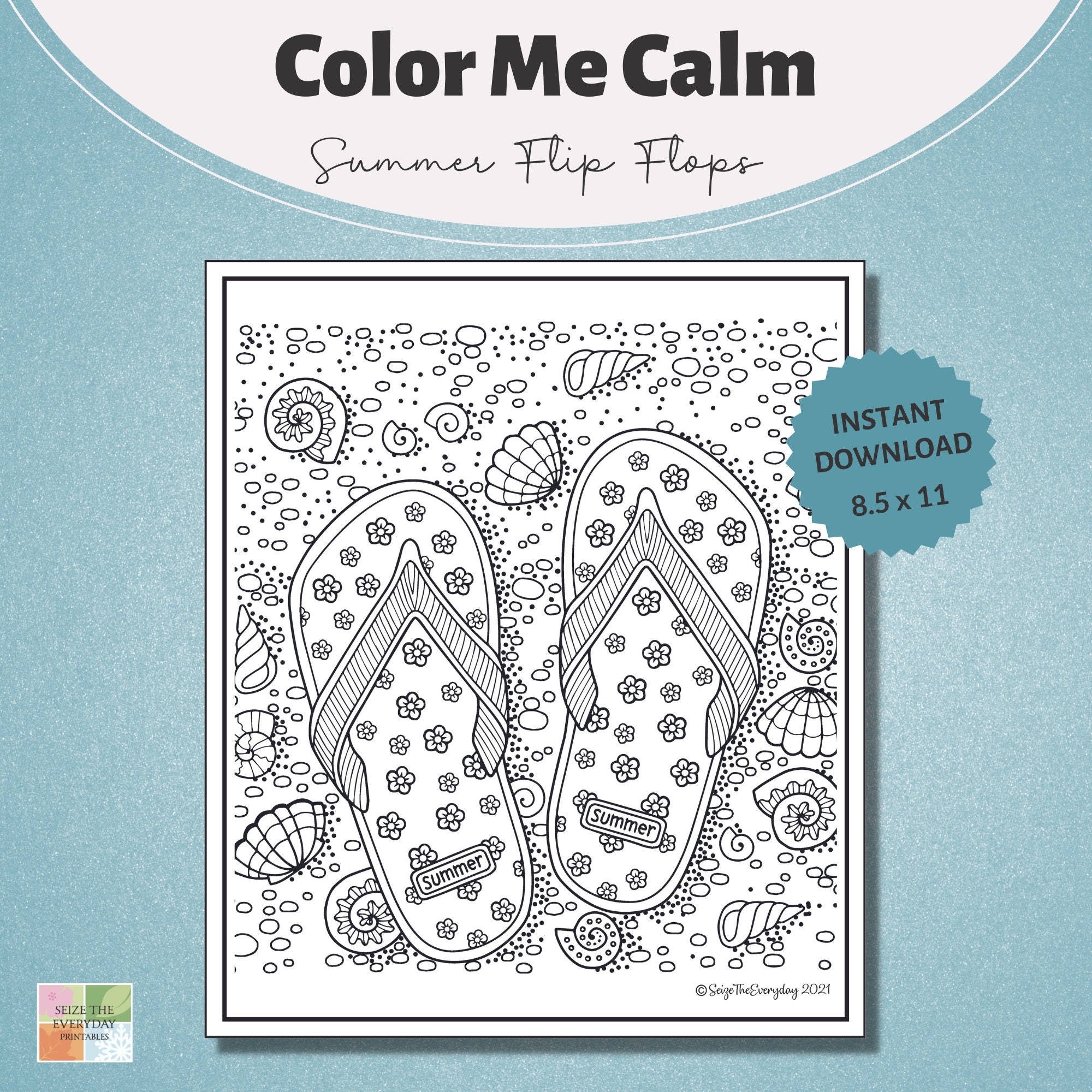 Coloring Page Color Me Calm Series Adult And Teen Coloring Pages Summer Printable Summer Flip Flops Printable Instant Download Etsy