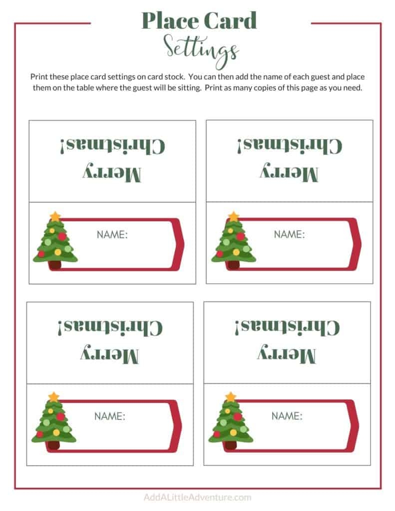 Craft FREE Printable Holiday Place Cards Taylor Bradford Worksheets Library