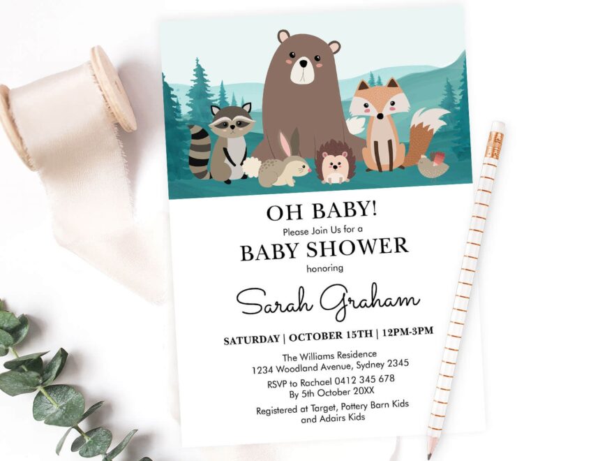 Create Enchanting Woodland Baby Shower Invitations Free Editable Template PDF