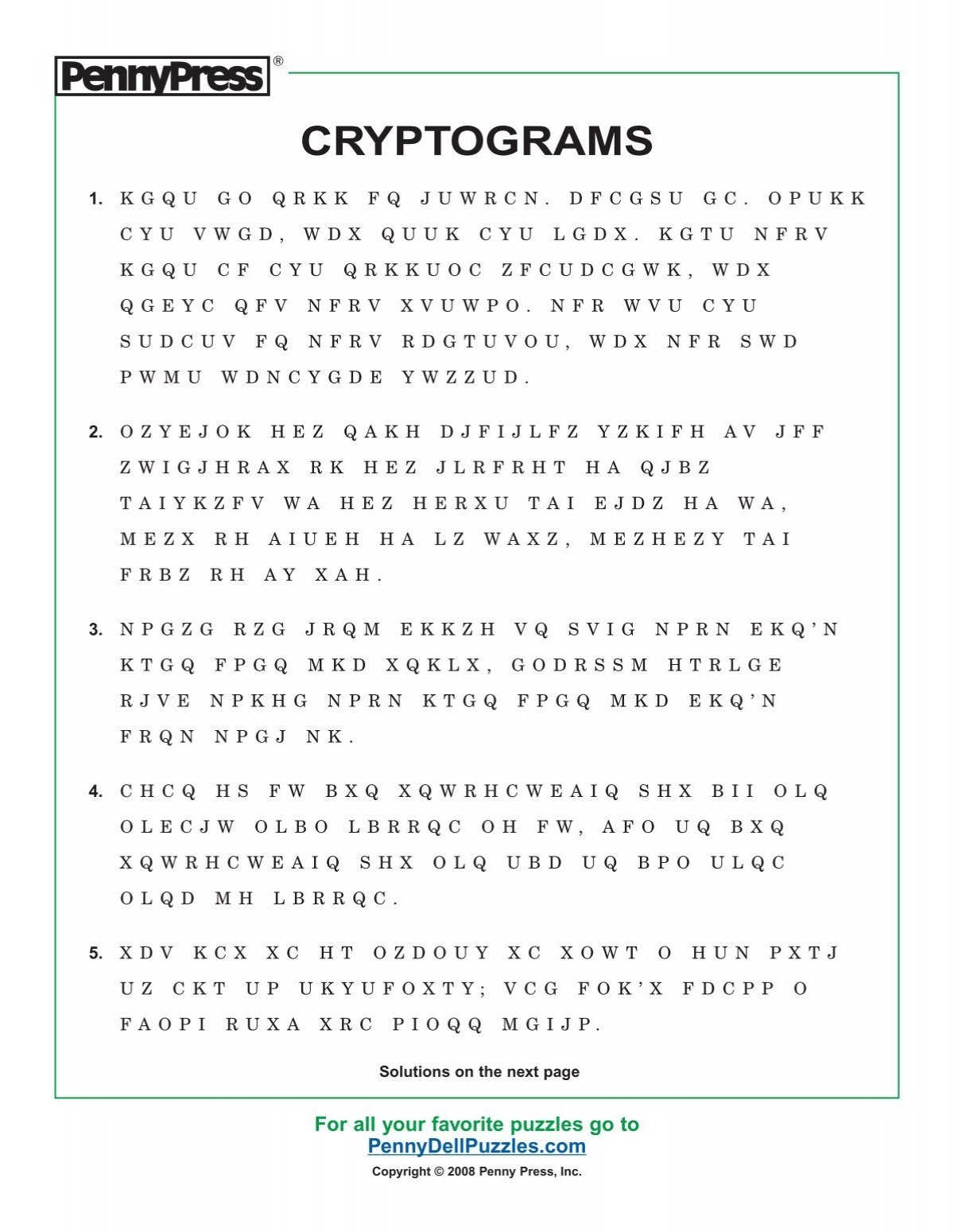 Free Printable Cryptograms With Answers