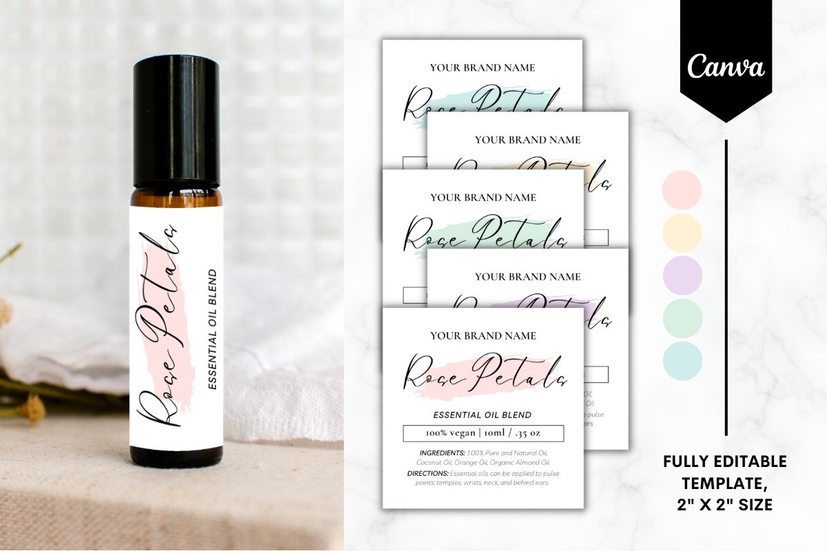 Custom Essential Oil Roller Label Canva Template 2523126 
