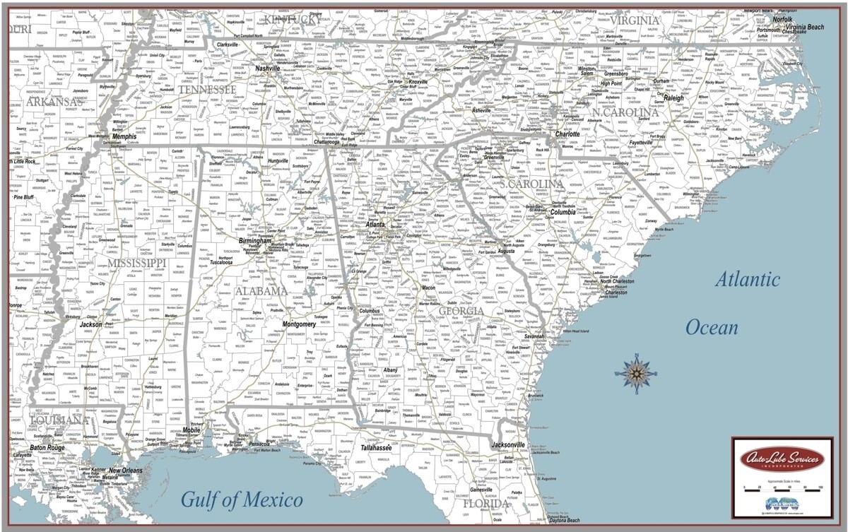Custom Southeastern States Region Wall Map Counties