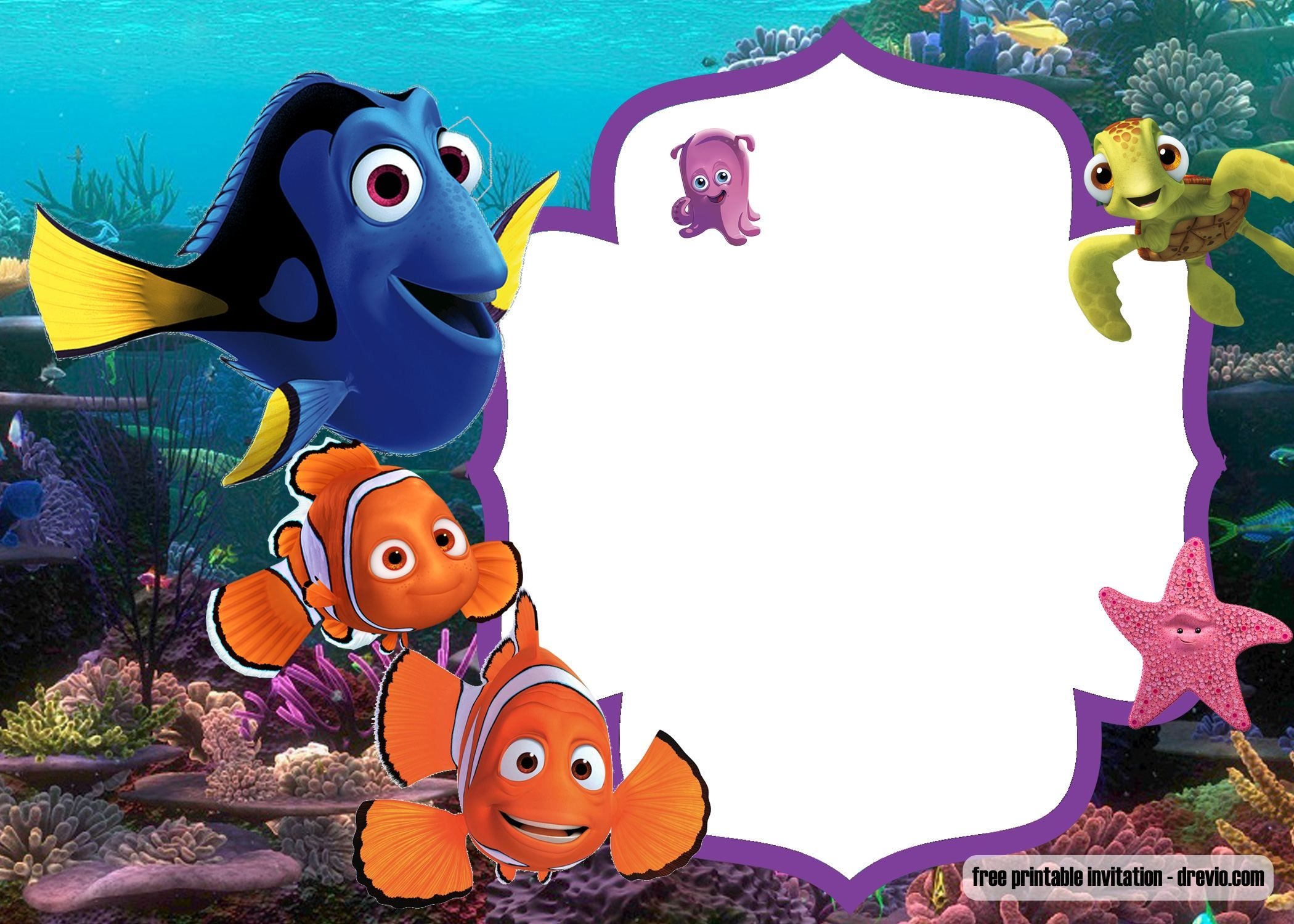 Cute Finding Nemo Template For The Birthday Invitation Worksheets Library