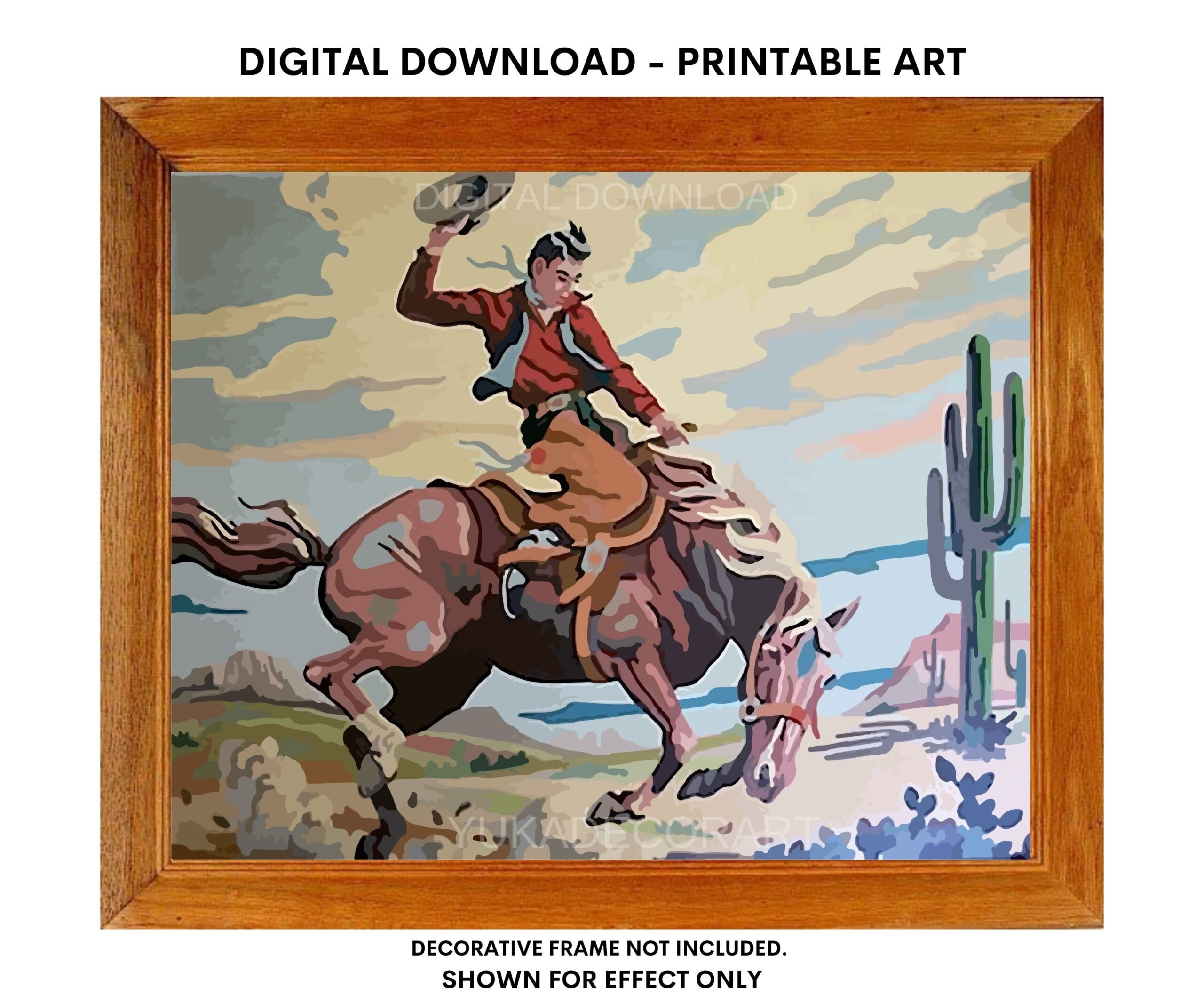 Desert Cowboy Vintage Style Art PBN Printable Download Finished PAINT By NUMBER Art Prints For Wall Decor Gift For Vintage Lovers Etsy
