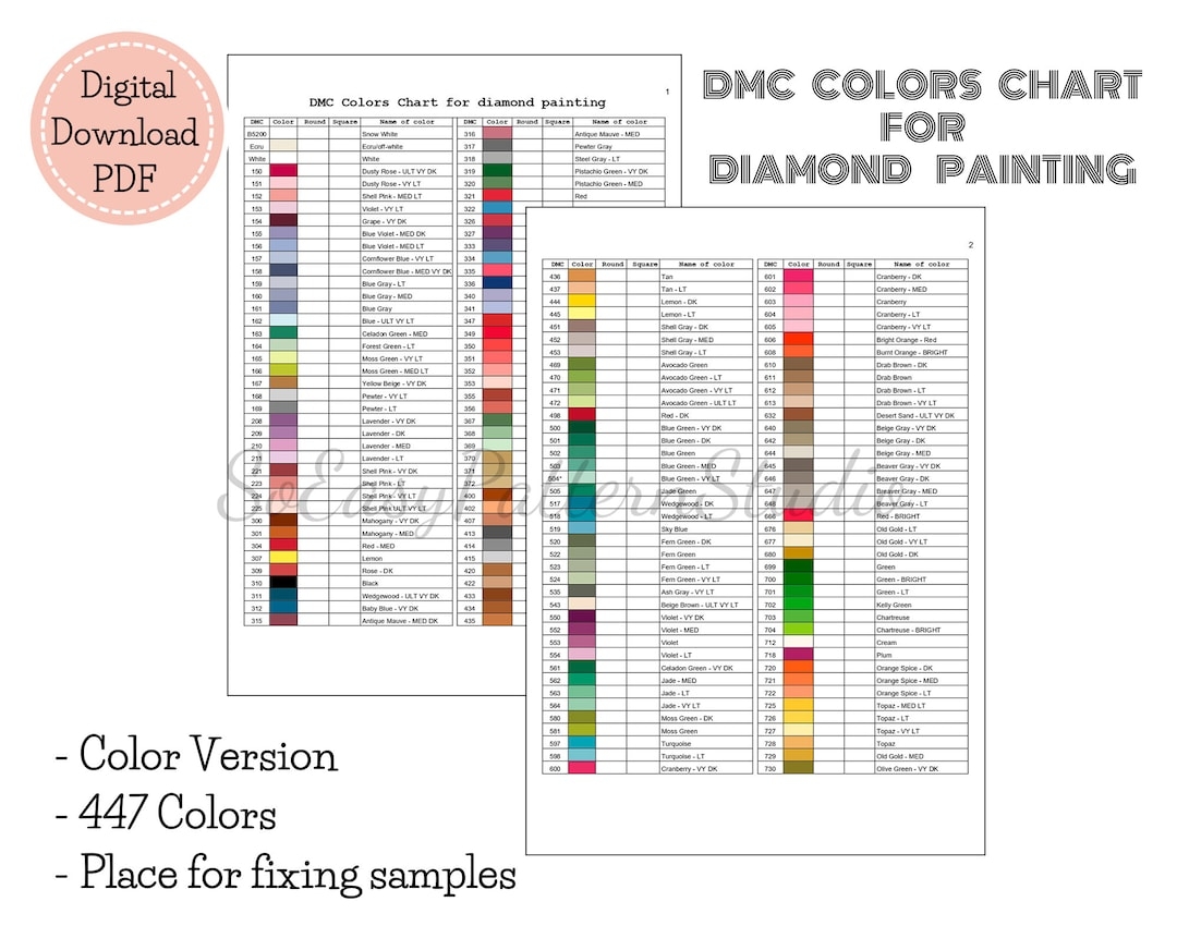 Diamond Painting Dmc Color Chart DMC Colors Char For Diamond Painting PDF Download File DMC Diamond Art Color Chart Dmc Inventory List Etsy Sweden