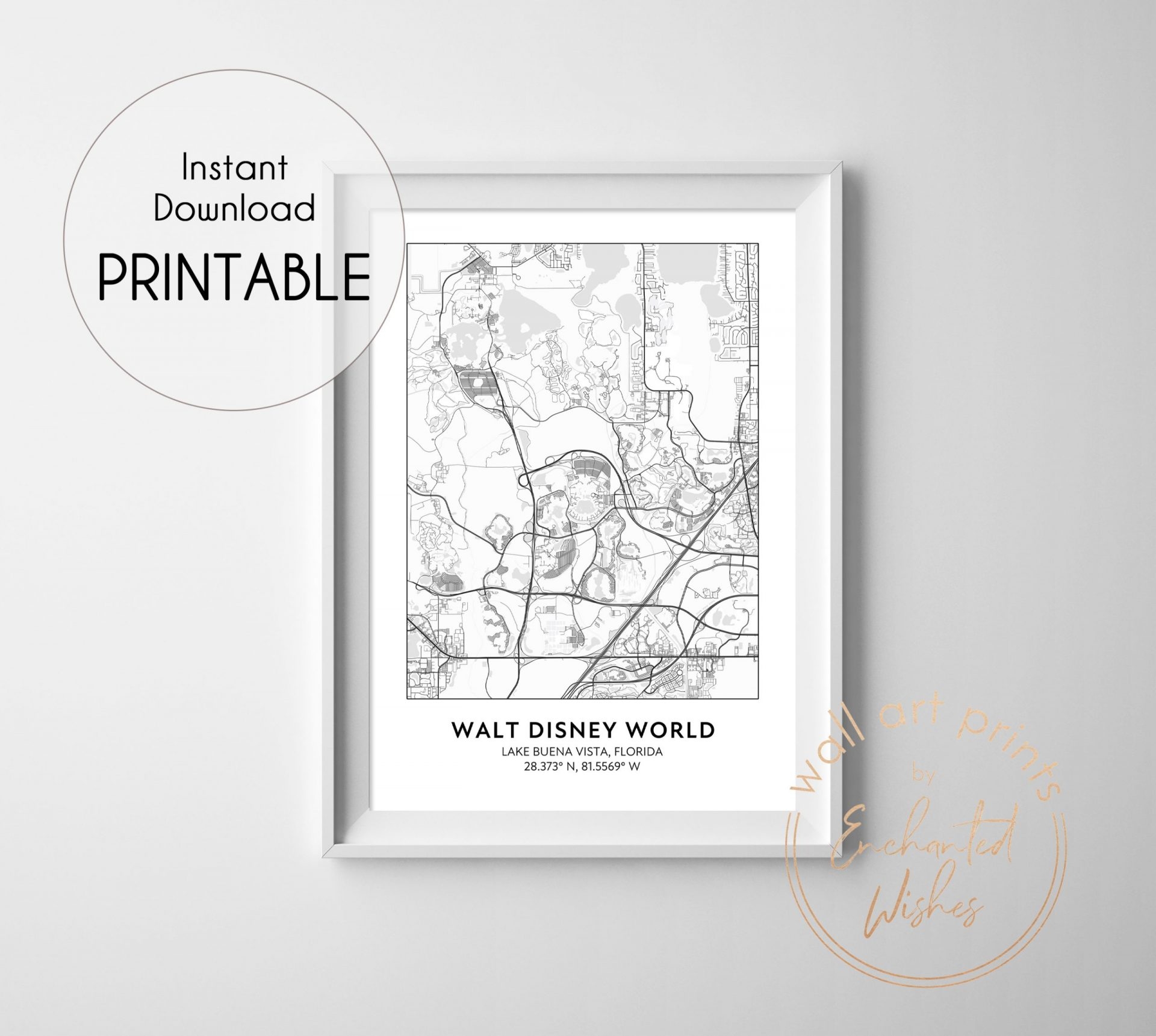 Disney World Road Map Print Printable Wall Art Or Printed Shipped
