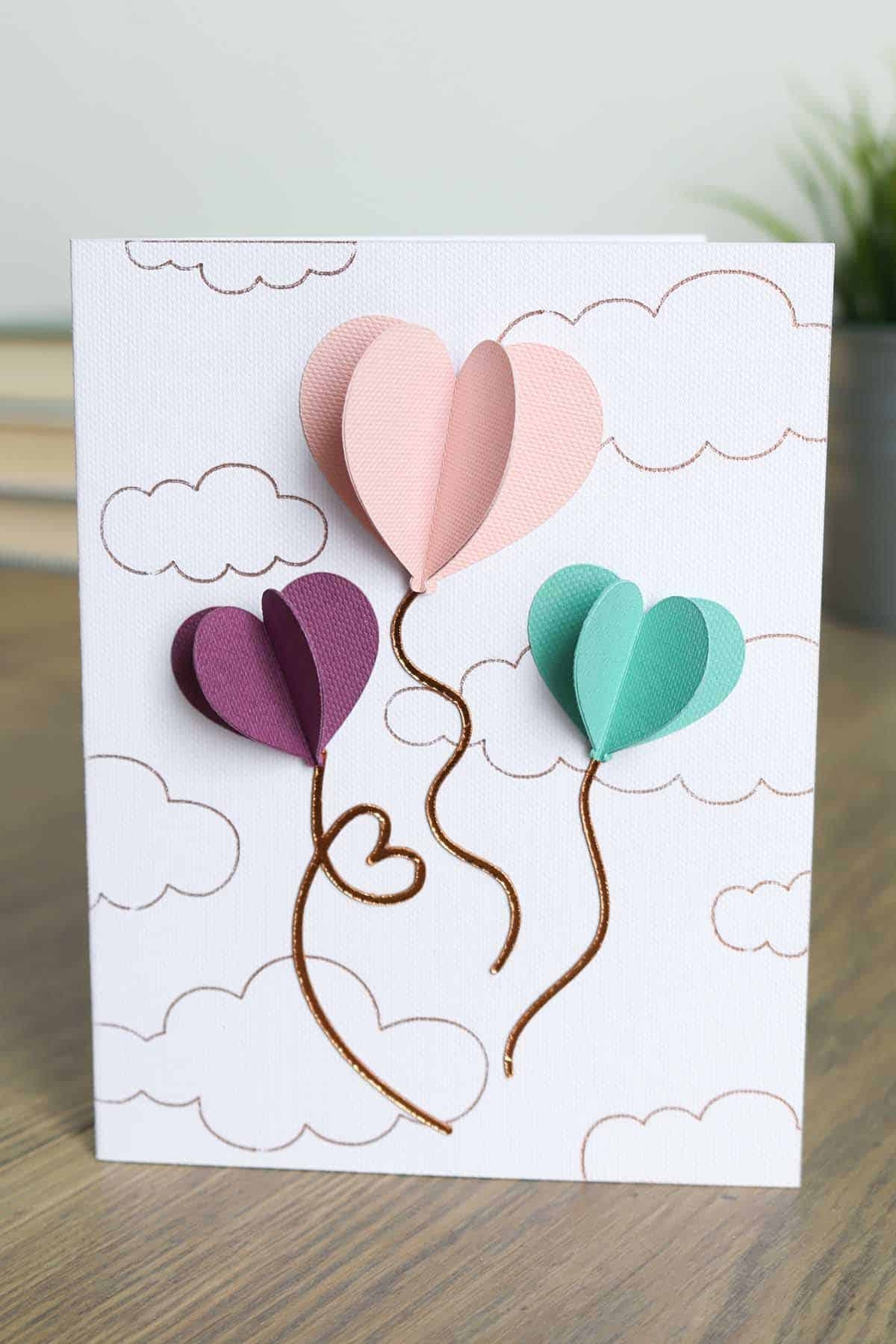 DIY 3D Heart Balloons Cricut Valentine s Card Aubree Originals