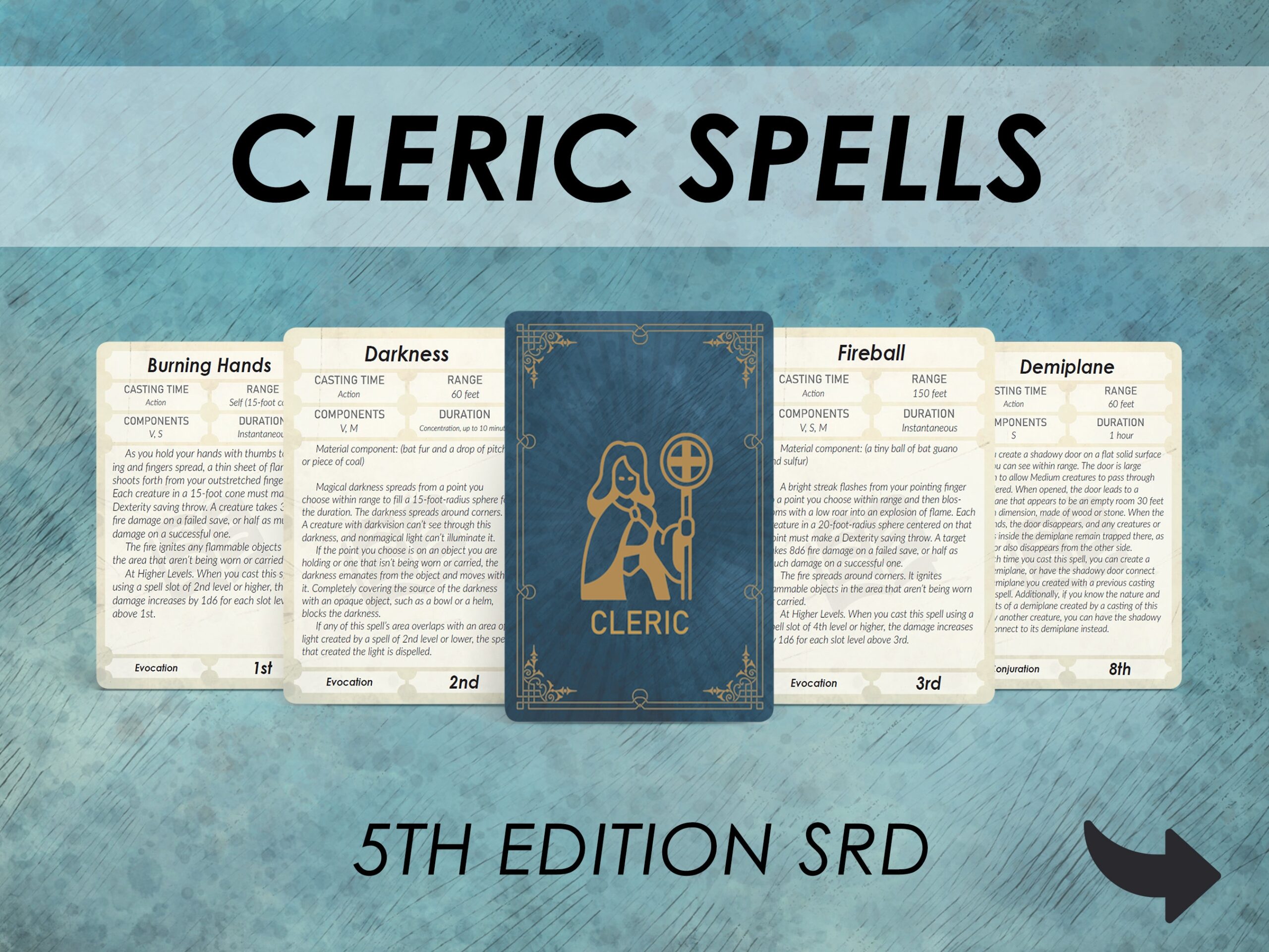 Dnd Cleric Spell Cards D D 5e Spellbook Printable Dungeons And Dragons Spells Etsy