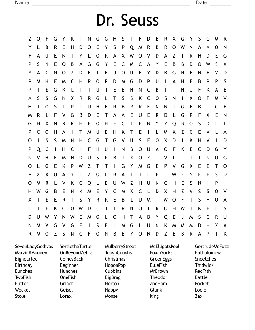 Dr Seuss Word Search WordMint