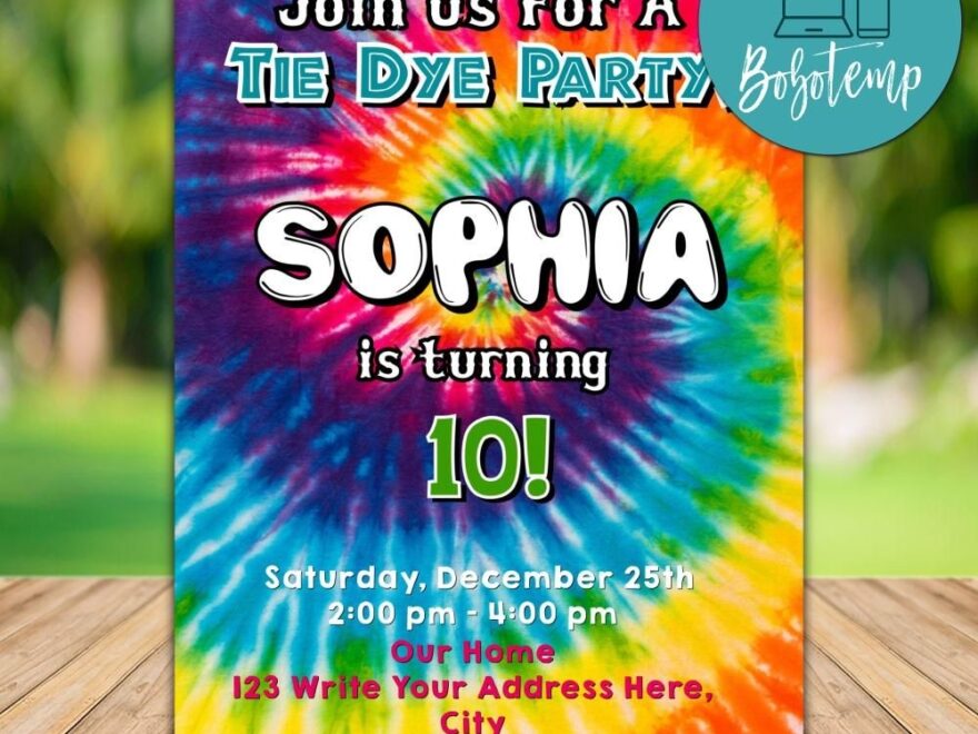Editable Tie Dye Sleepover Birthday Invitation Instant Download Bobotemp