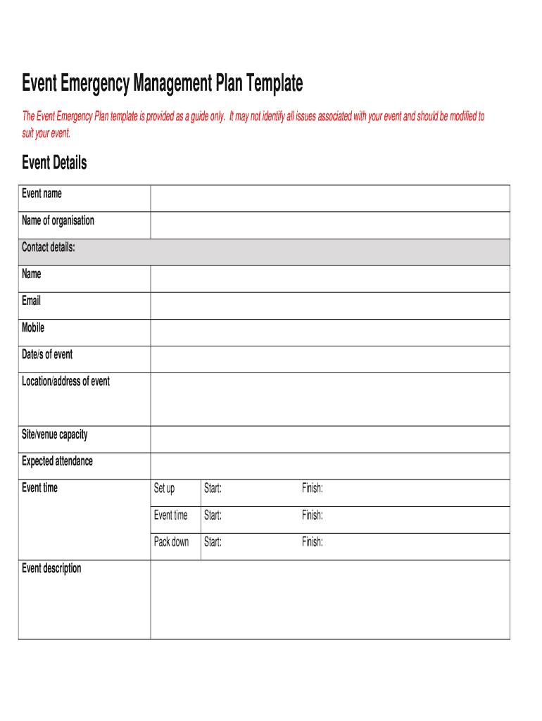 Event Emergency Plan Template Fill Online Printable Fillable Blank PdfFiller