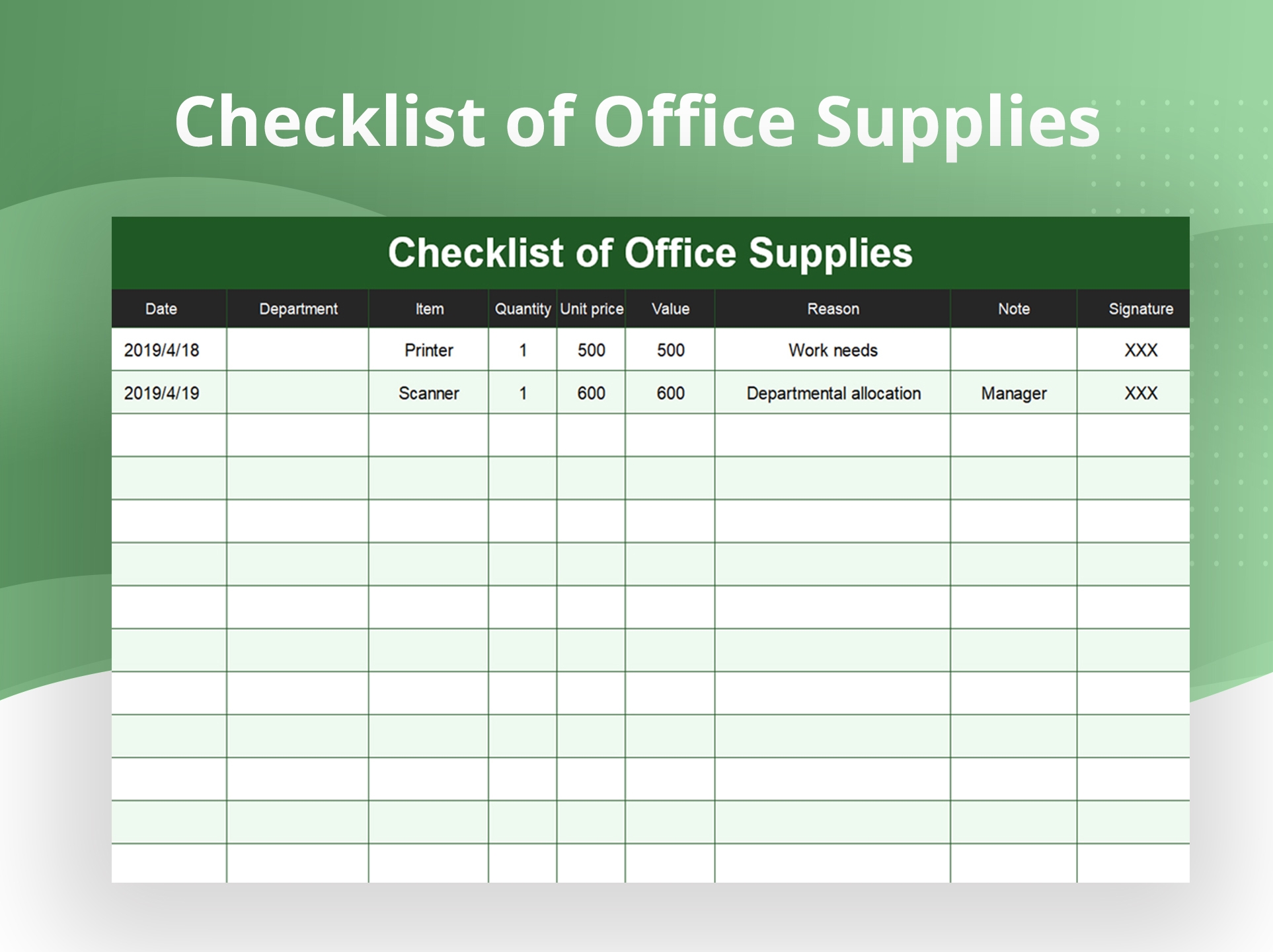 Corporate Office Supplies Checklist Printable