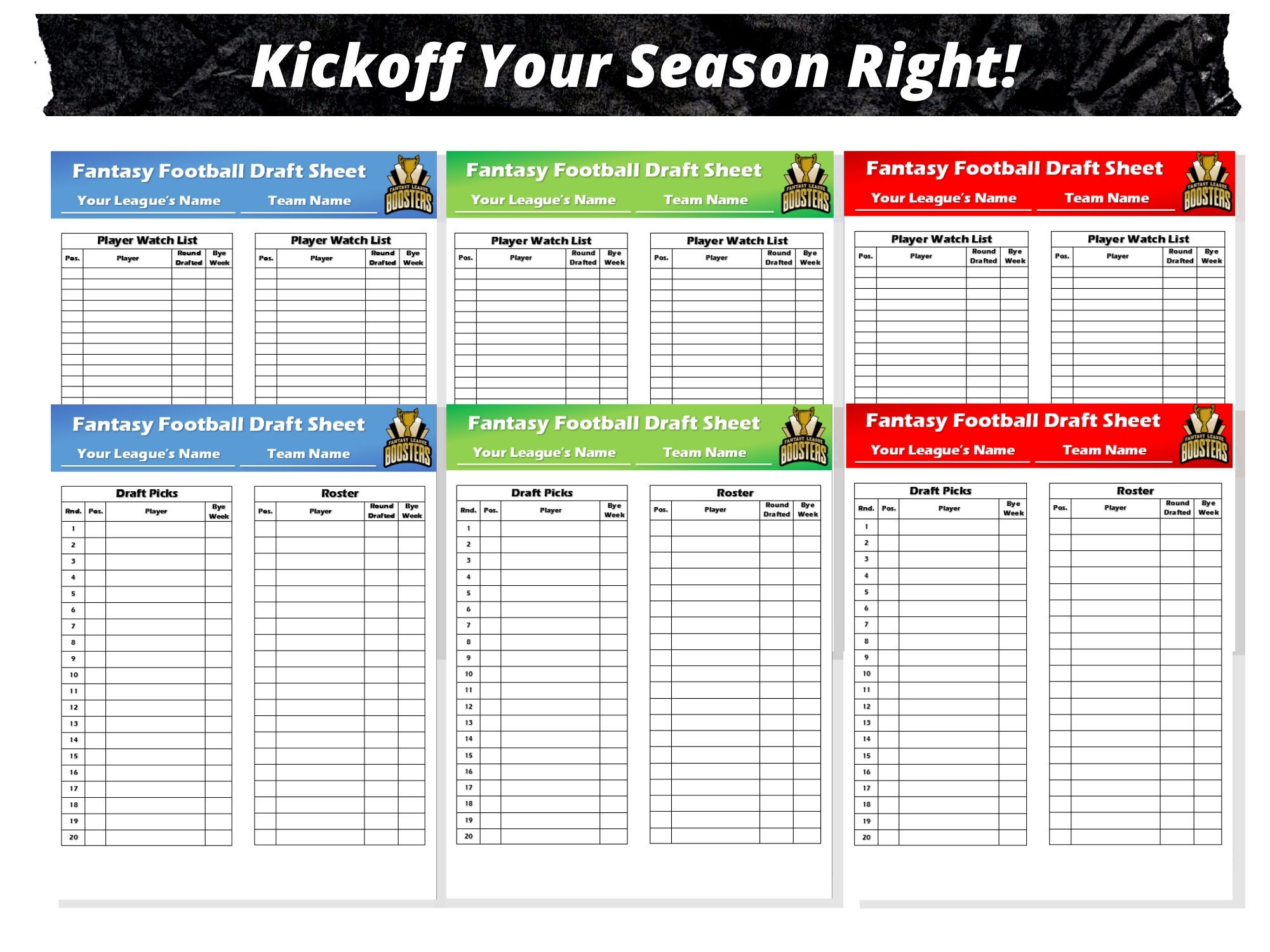 Fantasy Football Draft Worksheets Printable