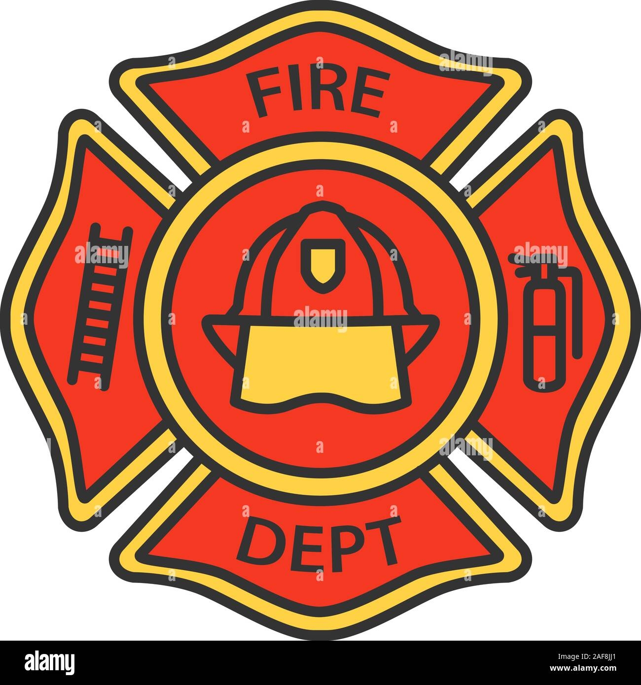 Fire Department Badge Color Icon Firefighting Emblem With Helmet Ladder And Extinguisher Isolated Vector Illustration Stock Vector Image Art Alamy